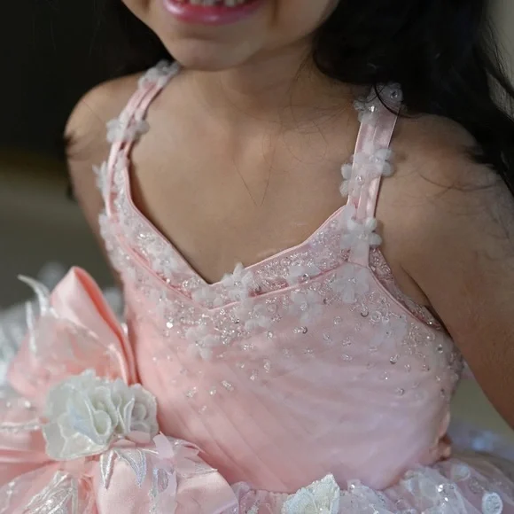 Girls puffy pink tutu, handmade and hand beaded, a perfect birthday dress